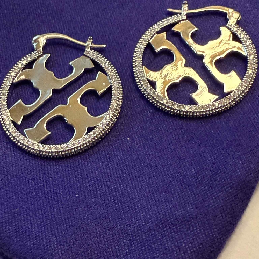 Tory Burch Silver and Gold Logo Earrings
